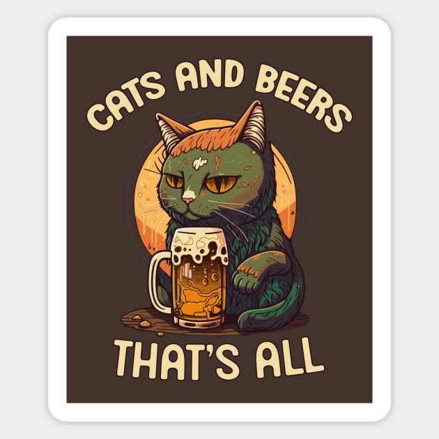 Cats And Beer, That's All, Funny Cat Drawing Sticker by bestcoolshirts